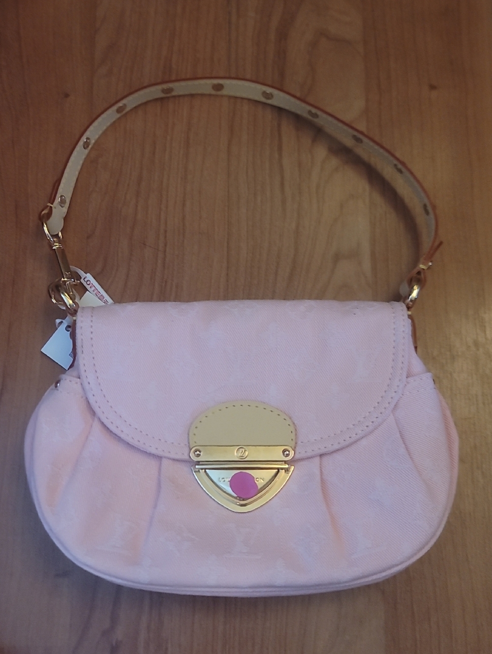 Pink MONOGRAM Denim Shoulder Bag with Gold Hardware